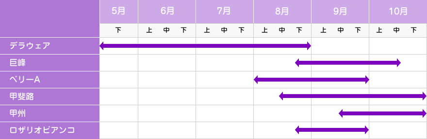 ぶどうの収穫時期（一例）